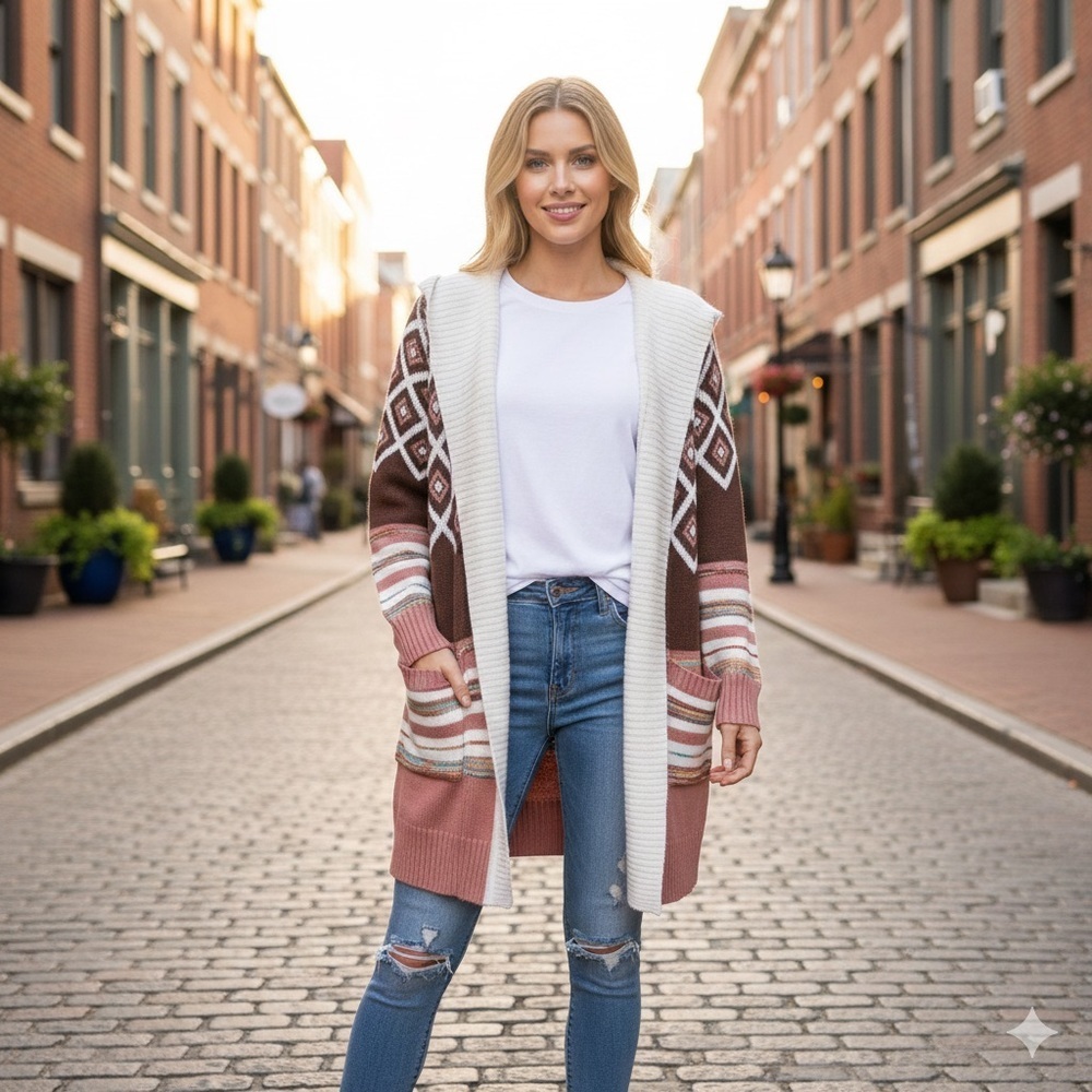 Absolutely Famous Brown and Cream Cardigan Sweater